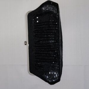 09400 Kate Landry black metal mesh clutch evening bag
